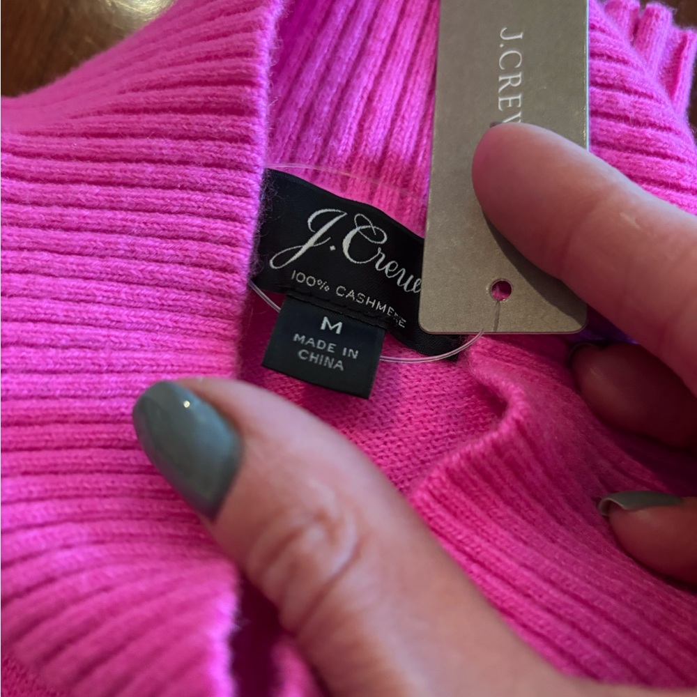 J. Crew Bright Pink Cashmere Turtleneck Sweater